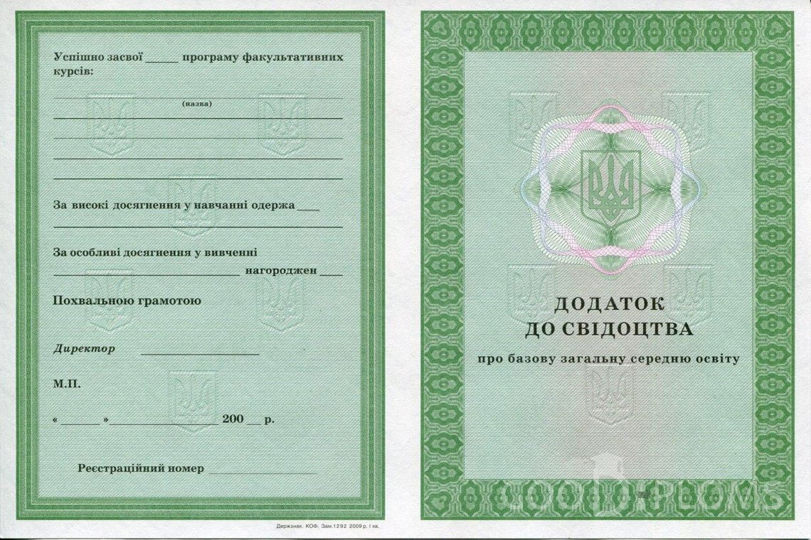 Украинский аттестат за 9 класс - приложение - Херсон